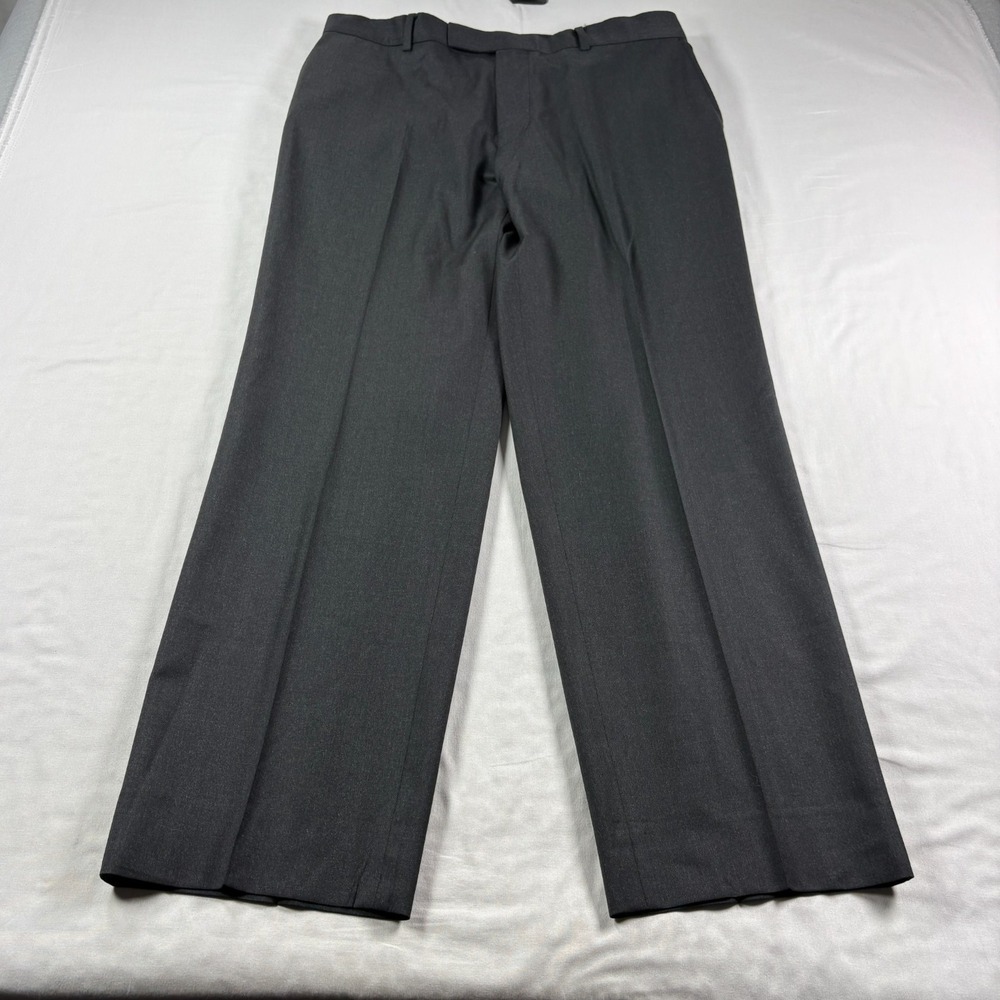 Hugo Boss Wool Pants Mens 34x30 Gray Black Dress Slacks Flat Front